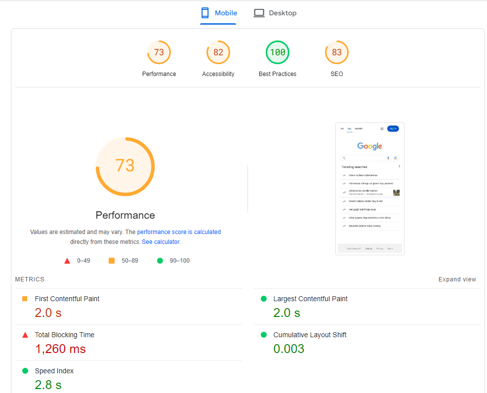 Google's PageSpeed Insights